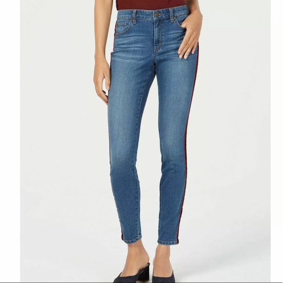 🔥MAISON JULES🔥SODE-STRIPE DENIM SKINNY BLUE JEANS CYAN WASH SIZE 28 NWT - Picture 2 of 6